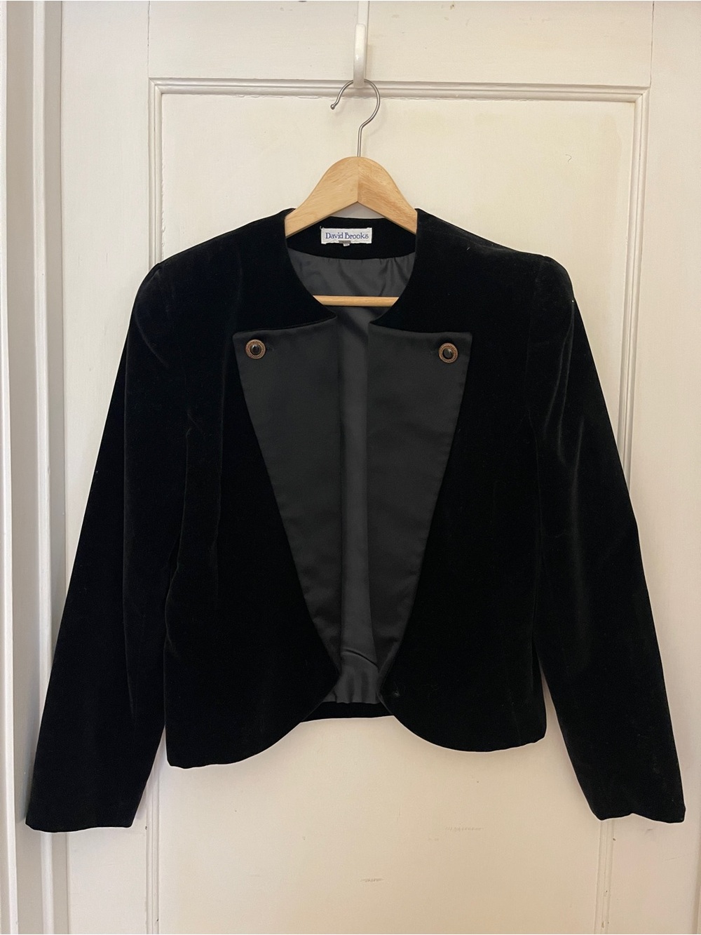 david brooks Black Velvet Cropped Open Blazer